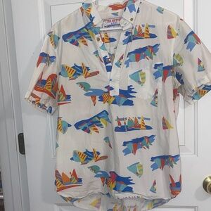 chubbies Cream Short-Sleeve Button-Down with Multicolor Sailboat Print